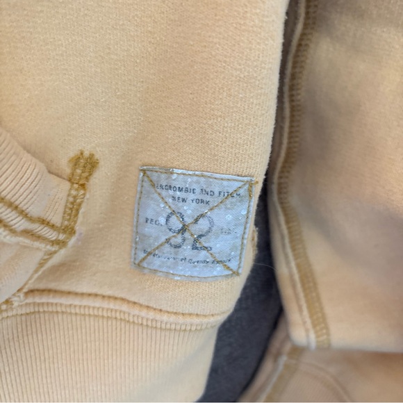 Abercrombie & Fitch Heavy Thermal Hoodie Yellow Distress Destroyed Size Med Y2K - Picture 5 of 6